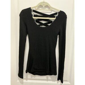 Sky Brand Sweater Small Black Suede Feel Cross Cross Straps On Back NWT